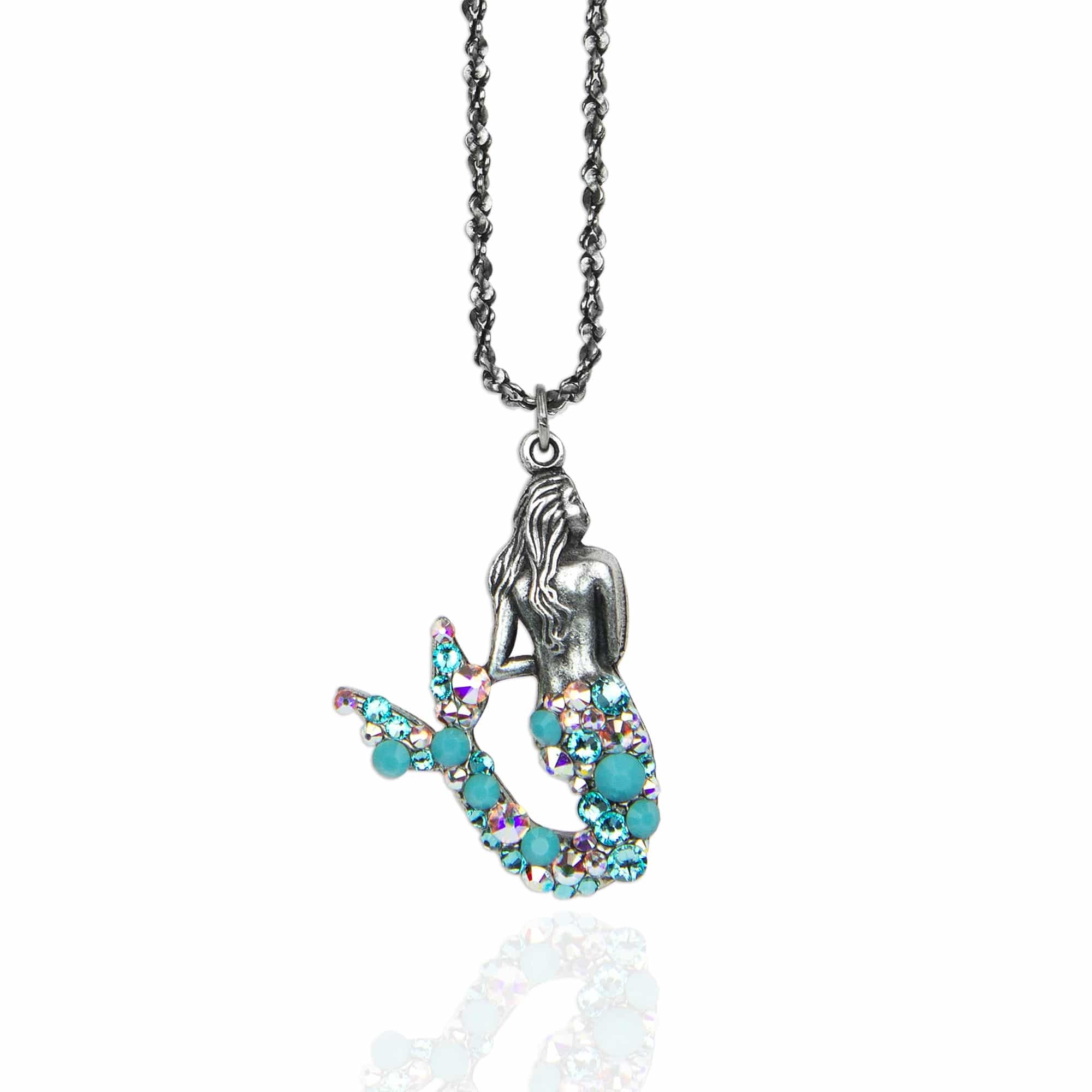 Anne Koplik Designs Mermaid Believe Blue Iridescent Crystal Silver Pendant